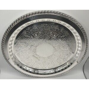 Vintage W.M. Rogers Oneida Silver Plated 12” Round Tray Pierced Braided Edge Orn
